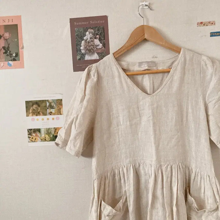 [BUNJANG] V-Neck Linen Dress / 브이넥 린넨원피스