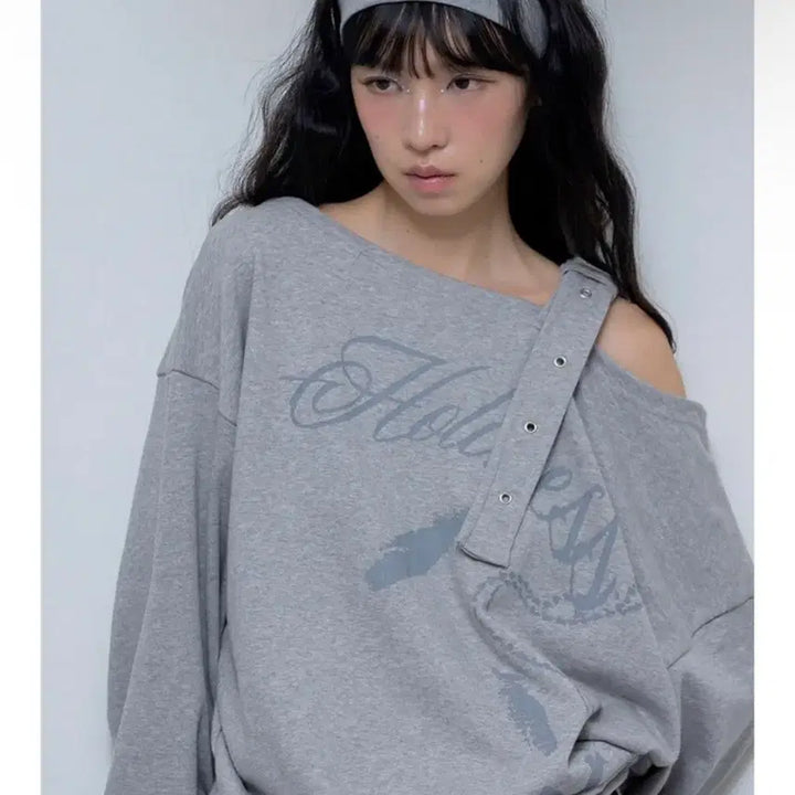 [SOLD OUT] (텍O 새상품) 팬시클럽 원숄더 버클 스웻셔츠 멜란지