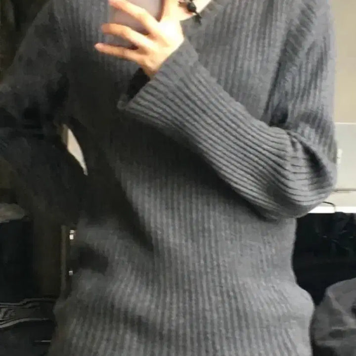 [BUNJANG] Beams Vintage Gray V-Neck Knit Sweater / 빔즈Beams 빈티지 그레이 회색 브이넥 니트