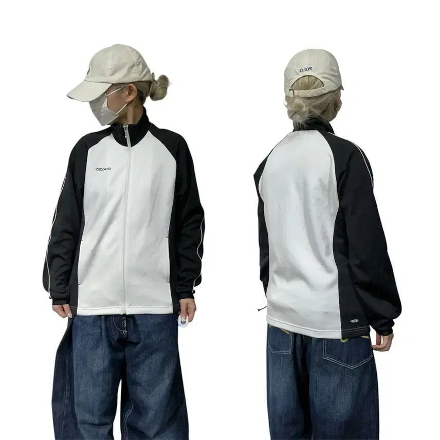[BUNJANG] Reebok Old School Oversized Track Top Jersey / 리복 올드스쿨 오버핏 화이트 블랙 배색 트랙탑 져지 L