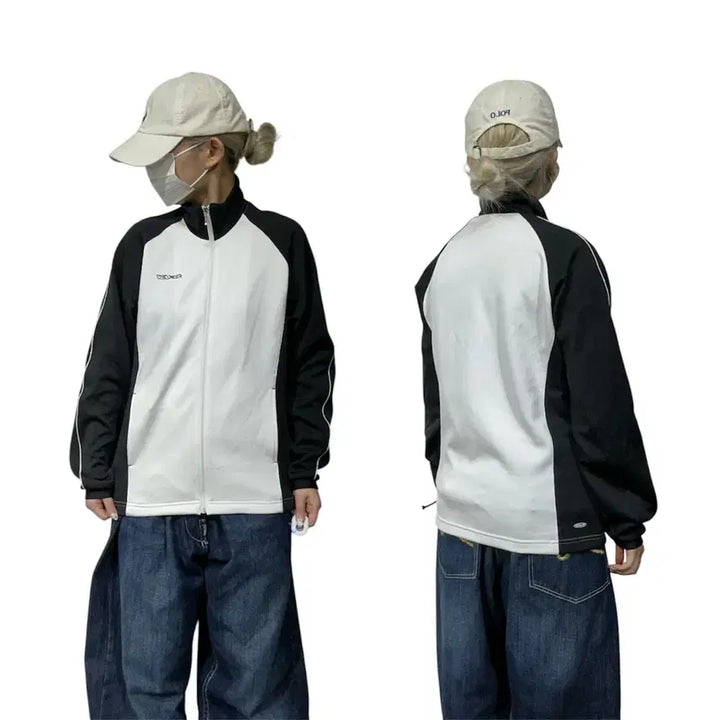 [BUNJANG] Reebok Old School Oversized Track Top Jersey / 리복 올드스쿨 오버핏 화이트 블랙 배색 트랙탑 져지 L