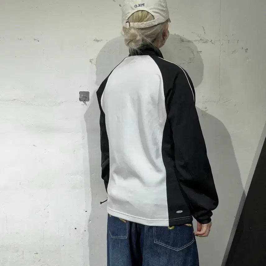 [BUNJANG] Reebok Old School Oversized Track Top Jersey / 리복 올드스쿨 오버핏 화이트 블랙 배색 트랙탑 져지 L