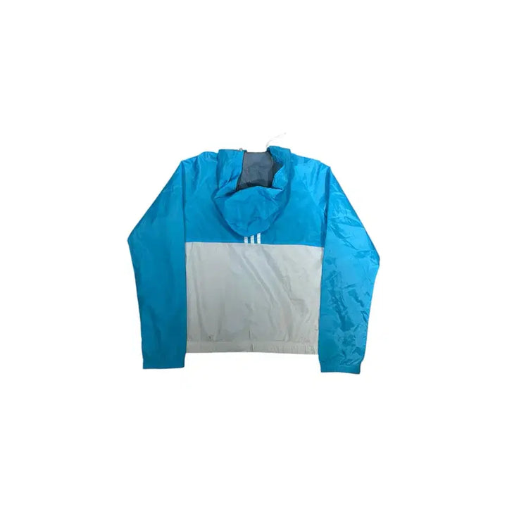 [BUNJANG] Adidas Blue White Three Stripes Hooded Windbreaker Jacket M / 아디다스 블루 화이트 삼선 대대장 후드 바람막이 자켓 M