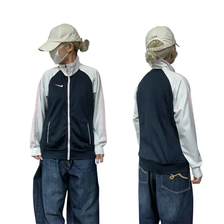 [BUNJANG] Nike Navy Pink White Track Top Jersey L / 나이키 네이비 딸기우유 핑크 화이트 사이드 라인 트랙탑 져지 L
