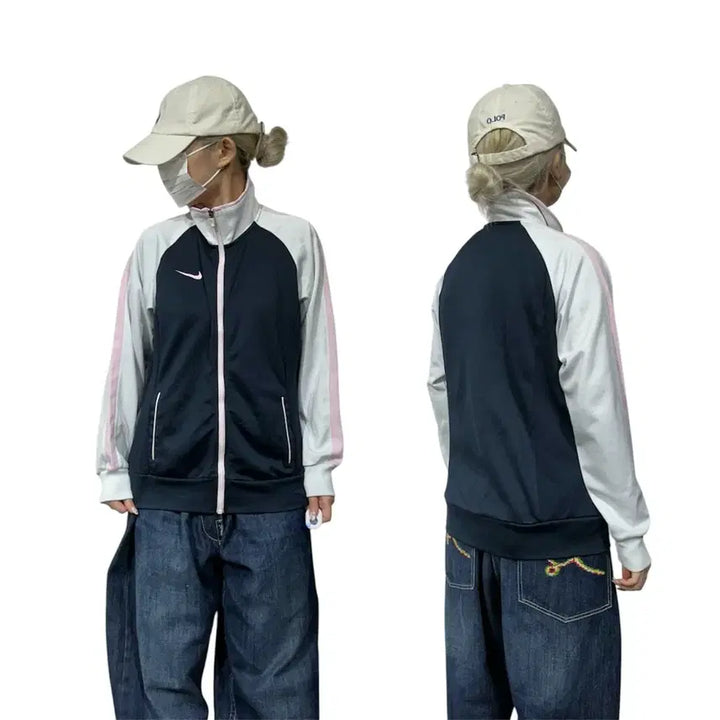 [BUNJANG] Nike Navy Pink White Track Top Jersey L / 나이키 네이비 딸기우유 핑크 화이트 사이드 라인 트랙탑 져지 L