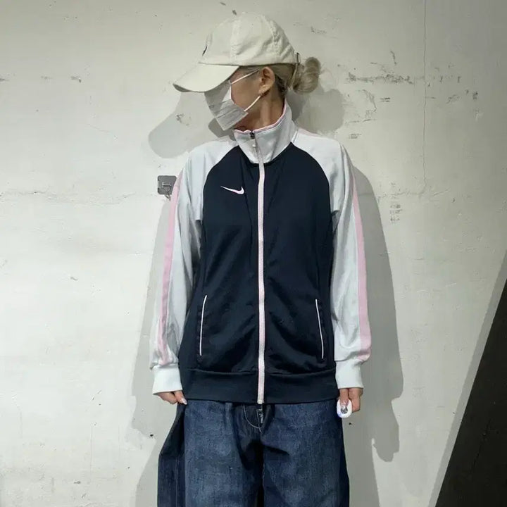 [BUNJANG] Nike Navy Pink White Track Top Jersey L / 나이키 네이비 딸기우유 핑크 화이트 사이드 라인 트랙탑 져지 L