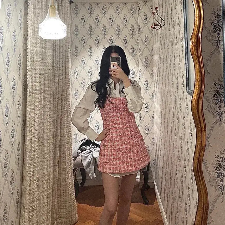 [SOLD OUT] 서쿠키 핑크 트위드 원피스 솔로지옥 신슬기,태리태리,조이옷