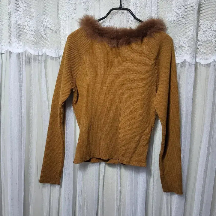 [BUNJANG] nab noel Fur Trimmed Gold Button Cardigan / 일제 nab noel 퍼 트리밍 골드 버튼 가디건