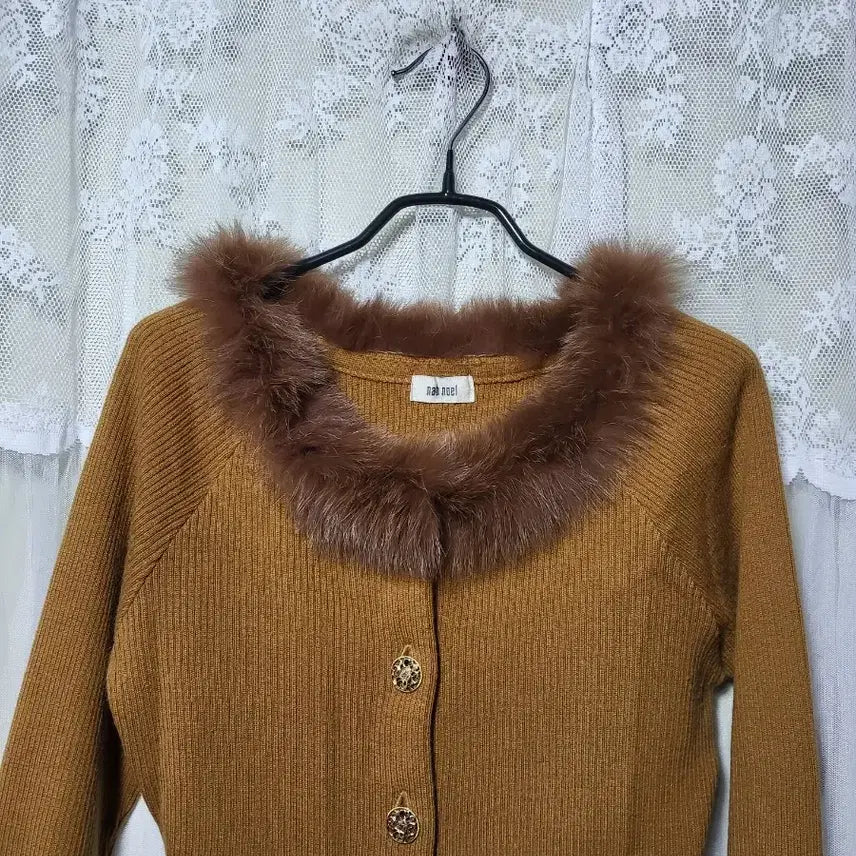 [BUNJANG] nab noel Fur Trimmed Gold Button Cardigan / 일제 nab noel 퍼 트리밍 골드 버튼 가디건