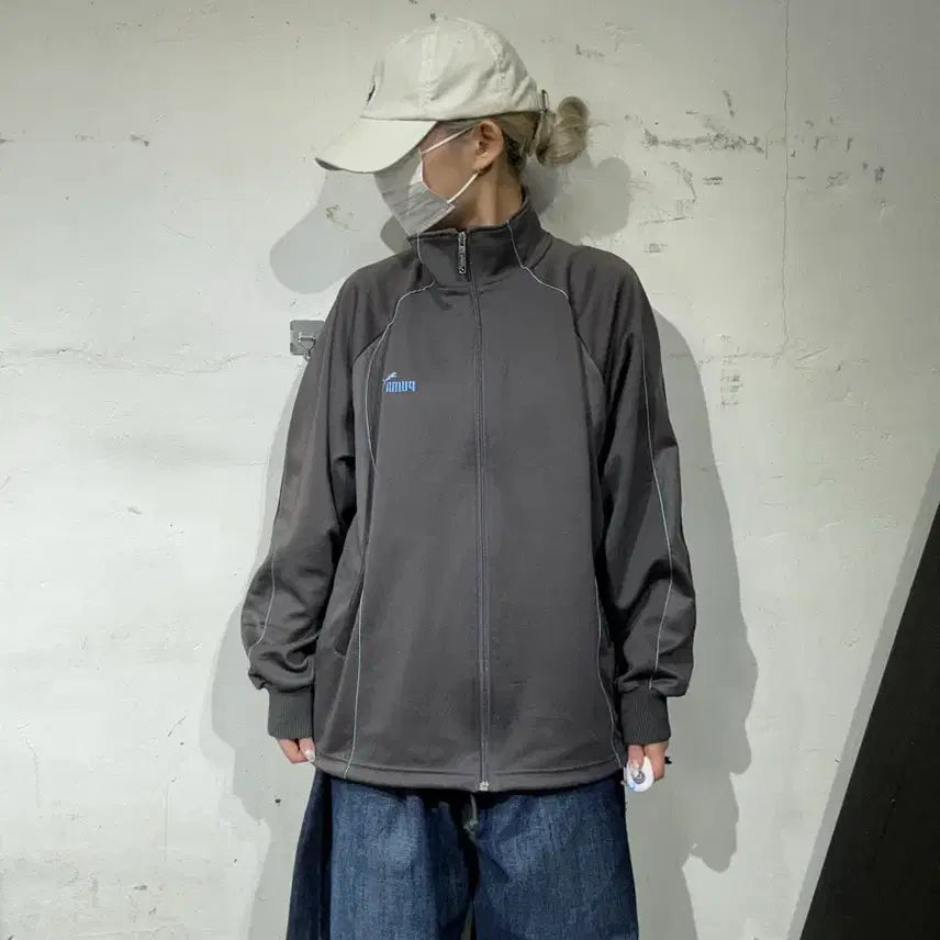 [BUNJANG] Puma Charcoal Oversized Logo Track Top Jacket M / 푸마 차콜 오버핏 로고 올드스쿨 트랙탑 져지 M