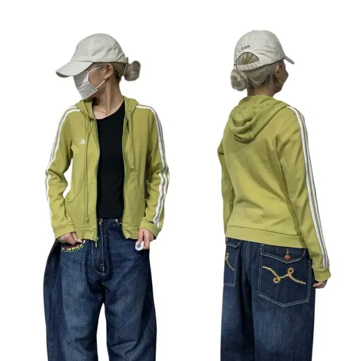 [BUNJANG] Adidas Olive Green Fitted Y2k Old School Hoodie 90 / 아디다스 올리브 그린 후드 딱붙핏 y2k 올드스쿨 후드집업 져지 90