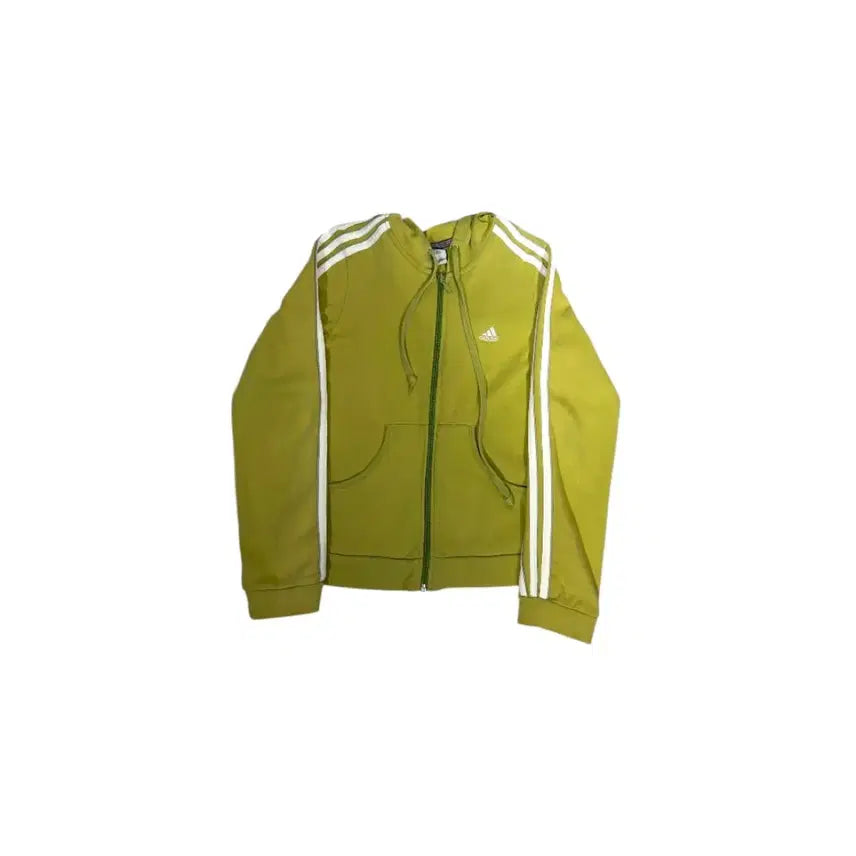 [BUNJANG] Adidas Olive Green Fitted Y2k Old School Hoodie 90 / 아디다스 올리브 그린 후드 딱붙핏 y2k 올드스쿨 후드집업 져지 90