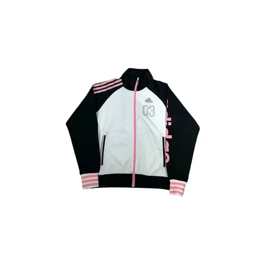 [BUNJANG] Adidas White Black Pink Y2K Track Top Jacket / 아디다스 화이트 블랙 딸기우유 핑크 삼선 딱붙핏 y2K 트랙탑 져지