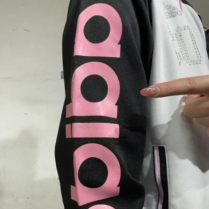 [BUNJANG] Adidas White Black Pink Y2K Track Top Jacket / 아디다스 화이트 블랙 딸기우유 핑크 삼선 딱붙핏 y2K 트랙탑 져지