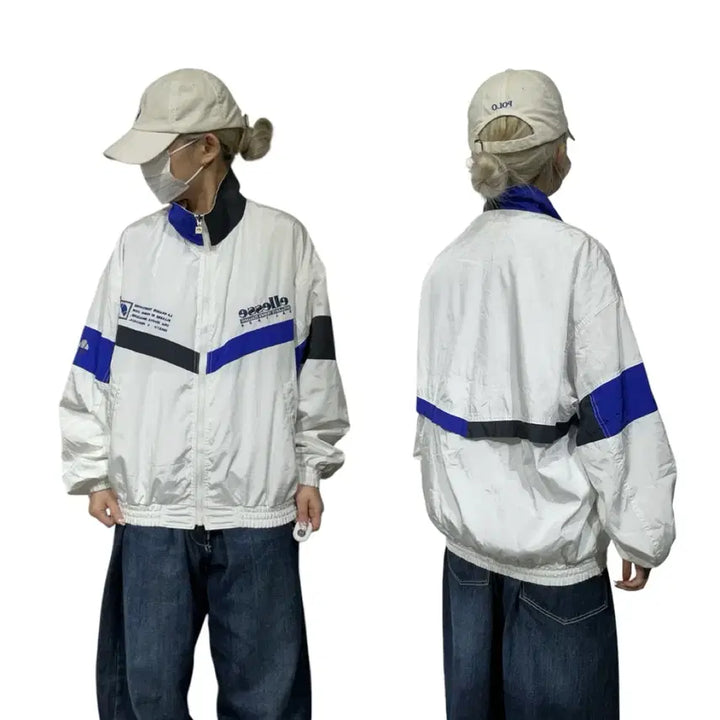 [BUNJANG] Ellesse Old School White Oversized Windbreaker Jacket / 엘레쎄 올드스쿨 화이트 오버핏 바람막이 자켓 L