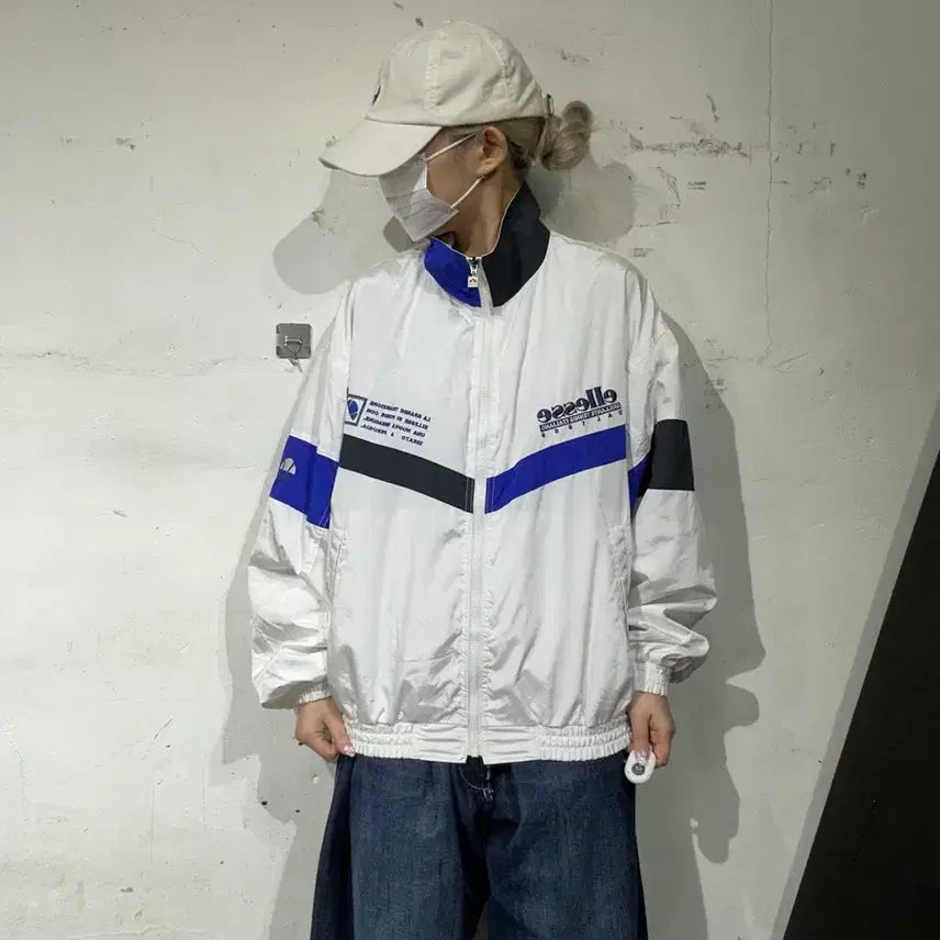 [BUNJANG] Ellesse Old School White Oversized Windbreaker Jacket / 엘레쎄 올드스쿨 화이트 오버핏 바람막이 자켓 L