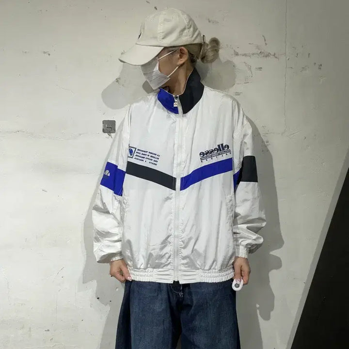 [BUNJANG] Ellesse Old School White Oversized Windbreaker Jacket / 엘레쎄 올드스쿨 화이트 오버핏 바람막이 자켓 L