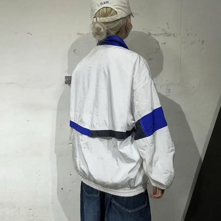 [BUNJANG] Ellesse Old School White Oversized Windbreaker Jacket / 엘레쎄 올드스쿨 화이트 오버핏 바람막이 자켓 L