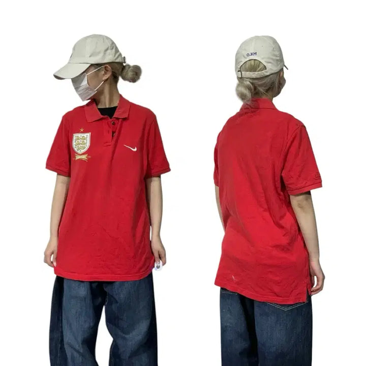 [SOLD OUT] 나이키 레드 잉글랜드 화이트 로고 축구팀 반팔티 L