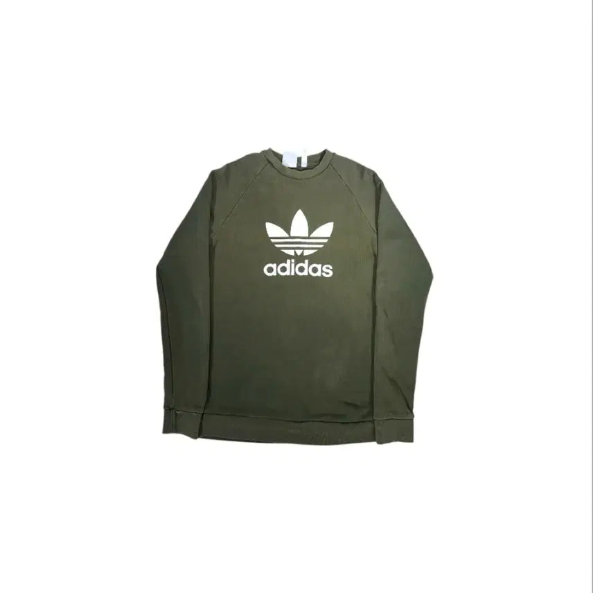 [BUNJANG] Adidas Khaki White Big Logo Sweatshirt / 아디다스 카키 화이트 빅 로고 스웻 셔츠 맨투맨 M