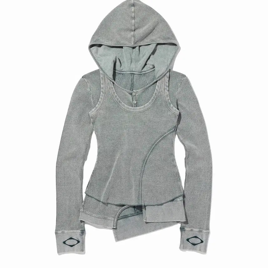 [BUNJANG] MISCHIEF Waffle Hoodie Set Khaki M / 미스치프 와플 후드 세트 카키 M