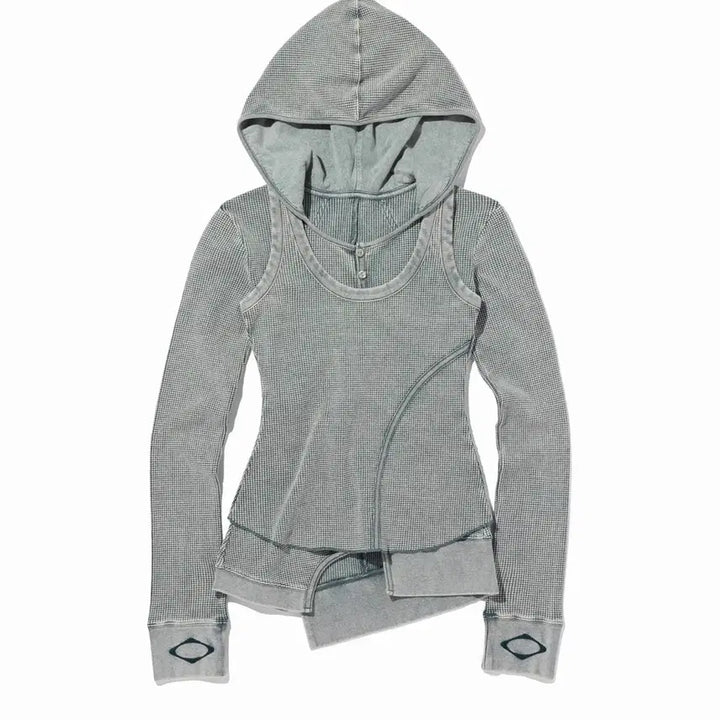 [BUNJANG] MISCHIEF Waffle Hoodie Set Khaki M / 미스치프 와플 후드 세트 카키 M