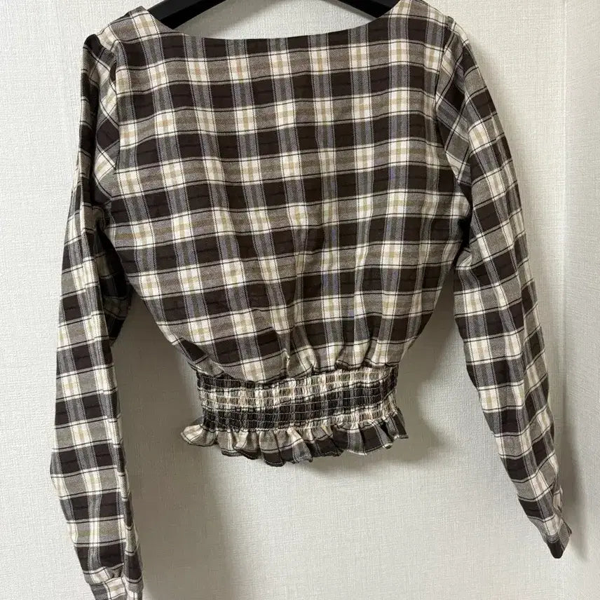 [BUNJANG] Vintage Style Brown Check Crop Blouse / 빈티지 스타일 체크 크롭 블라우스 (새상품)