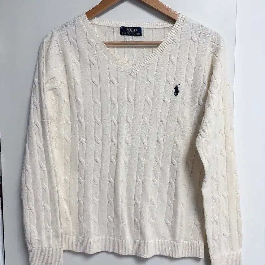 [BUNJANG] Polo Ralph Lauren V-Neck Cable Knit Sweater / 폴로 랄프로렌 브이넥 케이블 니트 아이보리