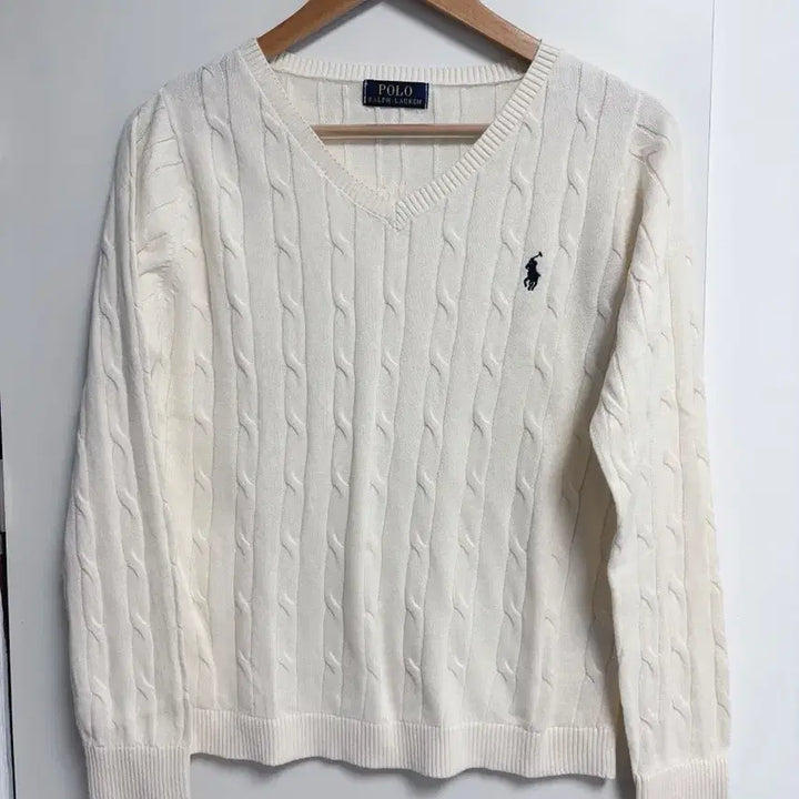 [BUNJANG] Polo Ralph Lauren V-Neck Cable Knit Sweater / 폴로 랄프로렌 브이넥 케이블 니트 아이보리