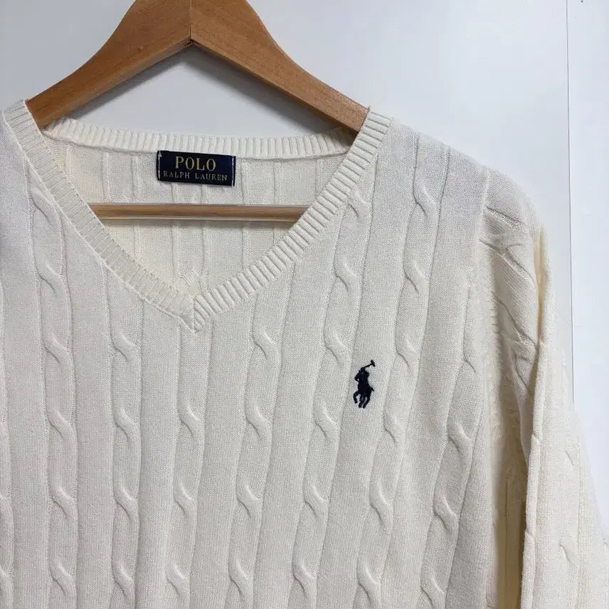 [BUNJANG] Polo Ralph Lauren V-Neck Cable Knit Sweater / 폴로 랄프로렌 브이넥 케이블 니트 아이보리