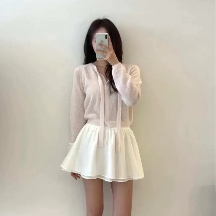 [BUNJANG] Pink Ribbon Cardigan / 여리여리 핑크 리본 가디건  1회착용