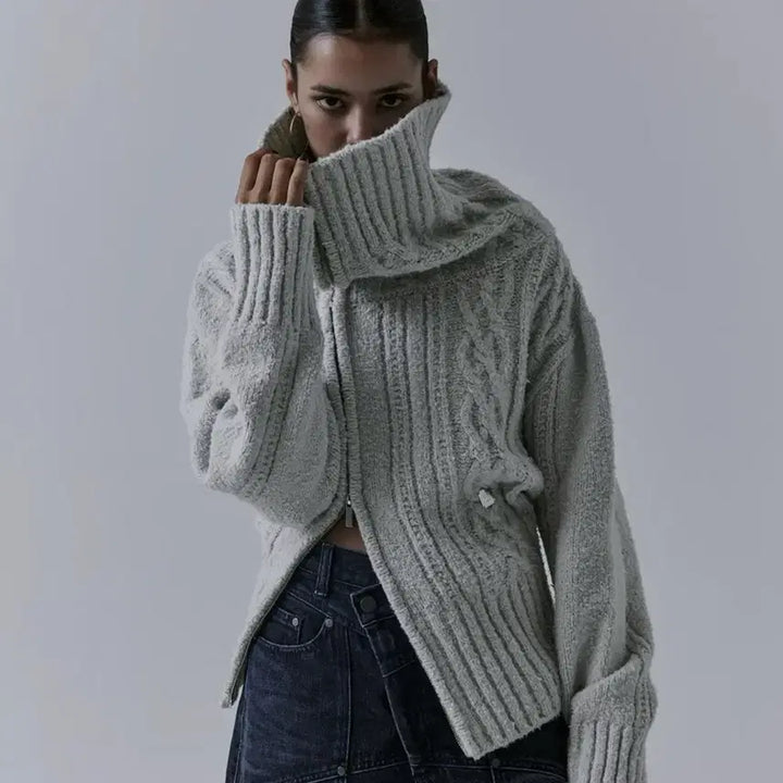 [BUNJANG] trimmingbird Two-Way Asymmetric Off-Shoulder Knit Zip-Up / 트리밍버드 투웨이 언발 오프숄더 니트집업