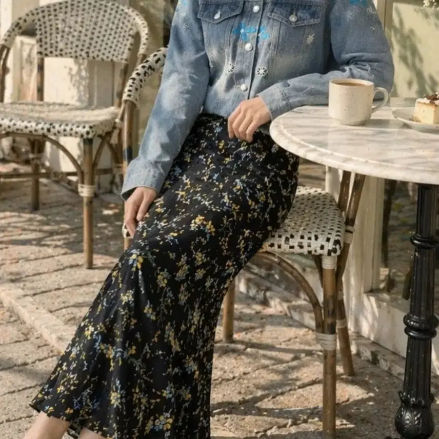 [BUNJANG] Jacket &amp; Long Skirt Bundle Set / 청자켓 롱스커트 일괄