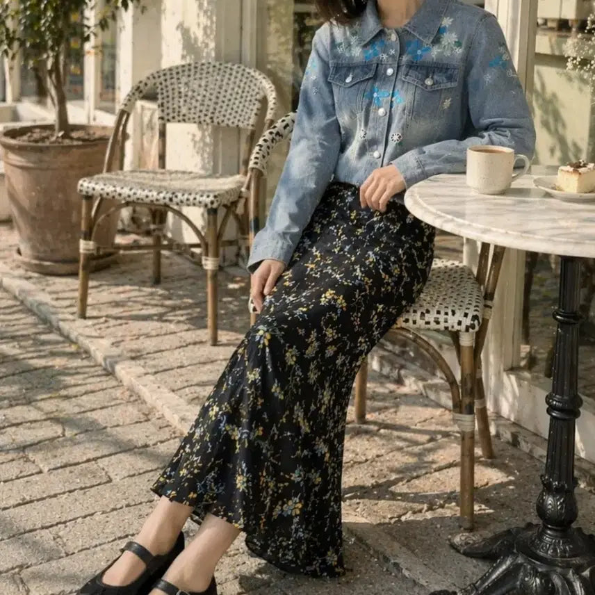[BUNJANG] Jacket &amp; Long Skirt Bundle Set / 청자켓 롱스커트 일괄