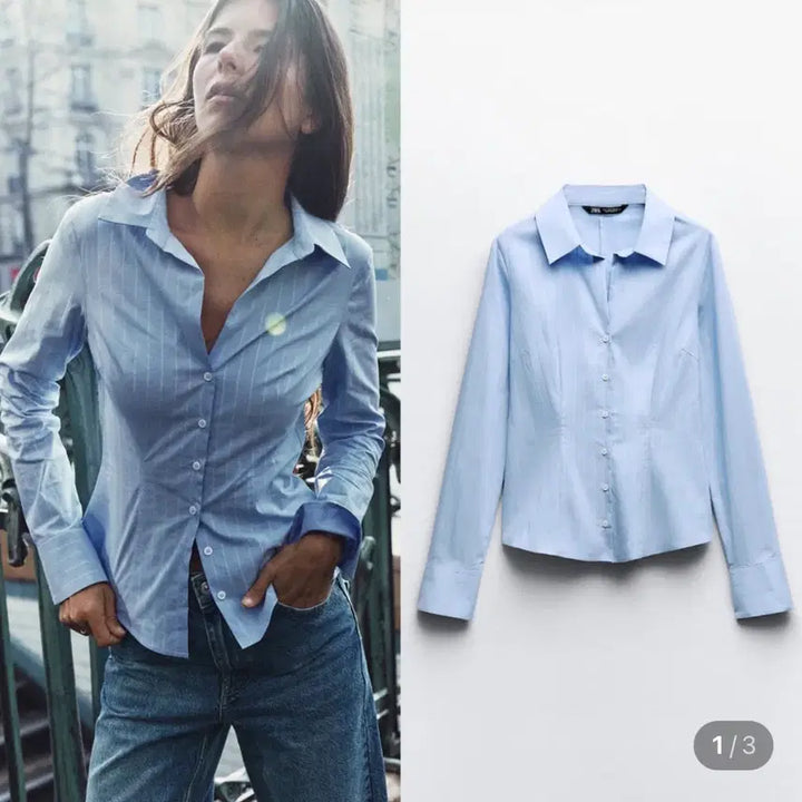 [BUNJANG] ZARA Metallic Yarn Stripe Shirt / (텍O)자라 메탈릭 얀 스트라이프 셔츠 s
