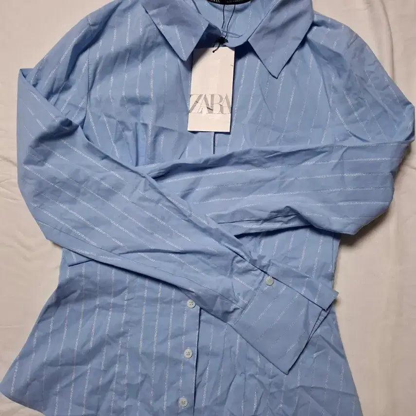 [BUNJANG] ZARA Metallic Yarn Stripe Shirt / (텍O)자라 메탈릭 얀 스트라이프 셔츠 s