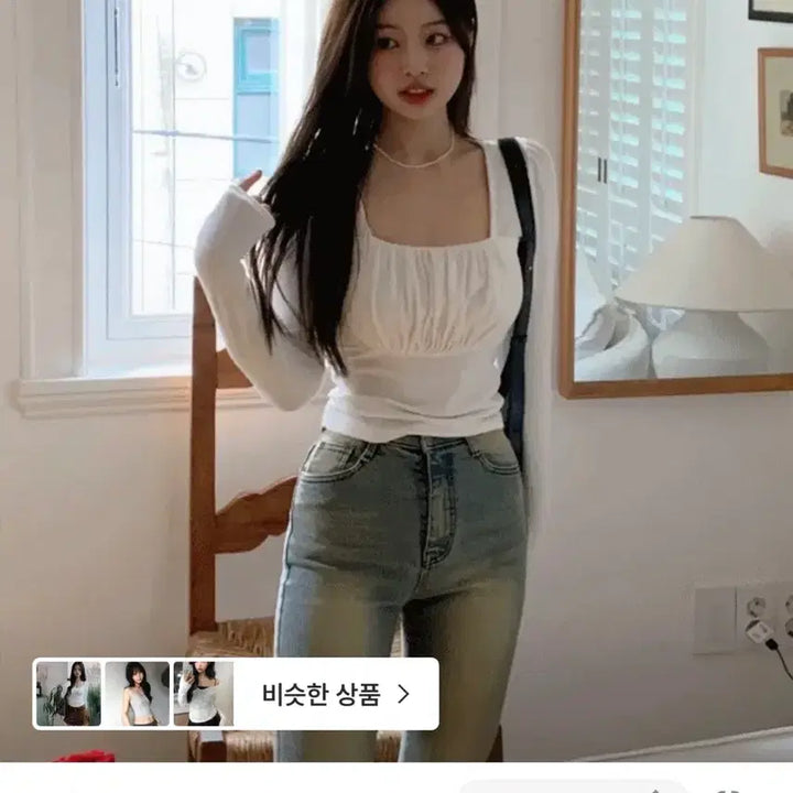 [BUNJANG] On My One Riti Square Neck Shirring Puff Crop T-Shirt / 온마이원 리티 스퀘어넥 셔링 퍼프 크롭 티셔츠