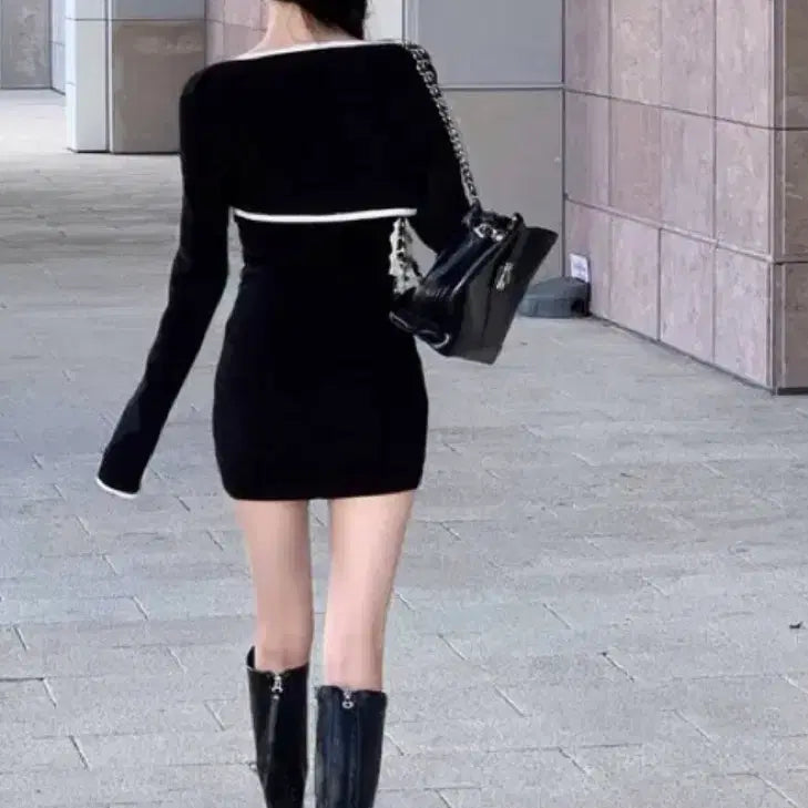 [BUNJANG] My Rose Bean Hilton Two-piece Knit Dress Set / (새상품)마이로즈빈 힐튼 투피스 니트 원피스 볼레로 세트