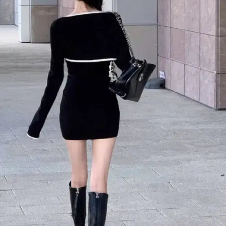 [BUNJANG] My Rose Bean Hilton Two-piece Knit Dress Set / (새상품)마이로즈빈 힐튼 투피스 니트 원피스 볼레로 세트