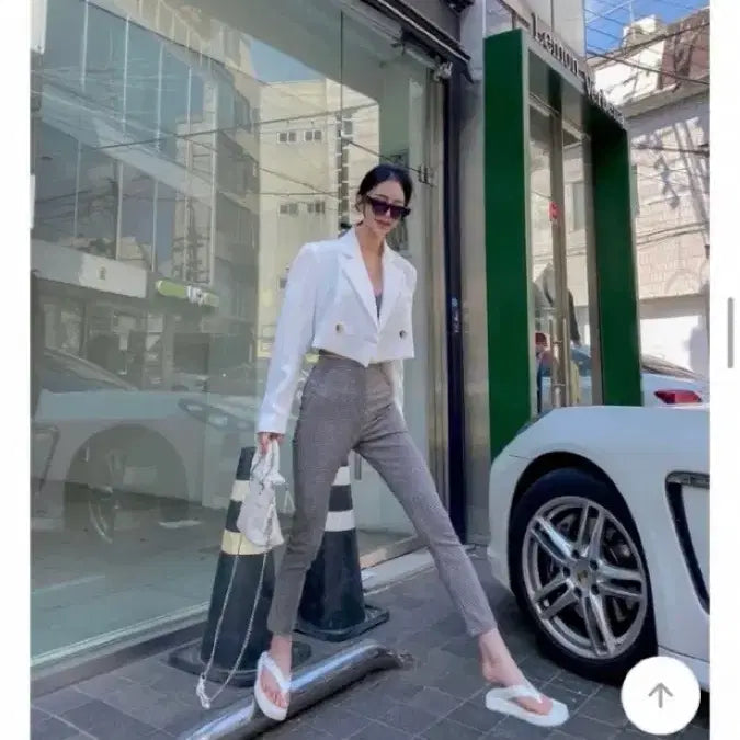 [BUNJANG] Kozcat High-Waist Check Pants Set / 코즈캣 나시 하이웨스트 체크 팬츠 세트 셋업