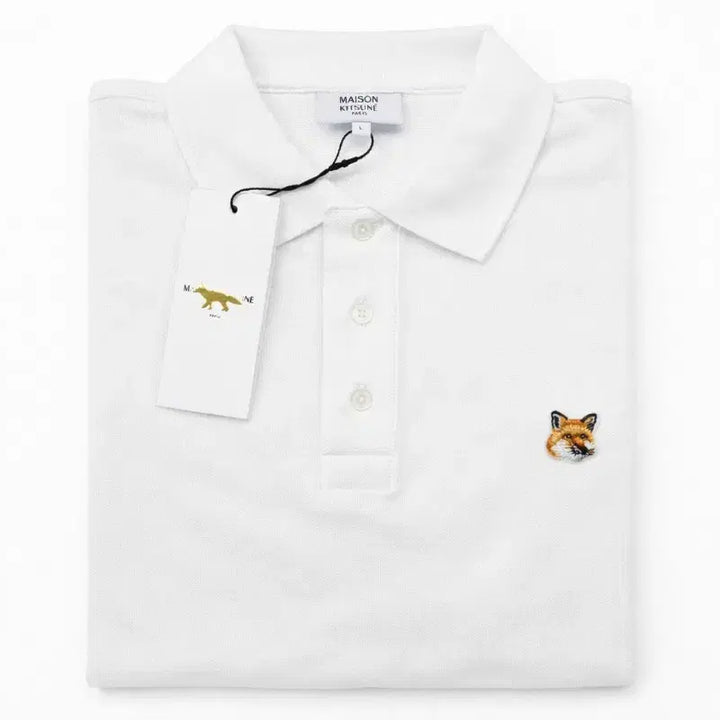 [BUNJANG] Maison Kitsune Fox Embroidered White Polo Shirt / 26만원 메종키츠네 폭스 자수 화이트 폴로티