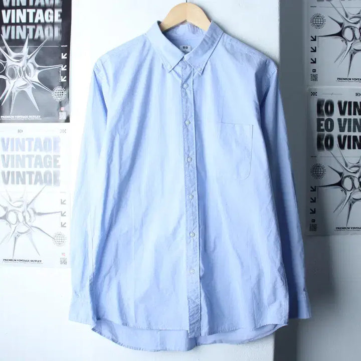 [BUNJANG] Uniqlo Solid Light Blue Oxford Shirt / (L) 유니클로 셔츠 남방 연블루 무지 소라색-18128