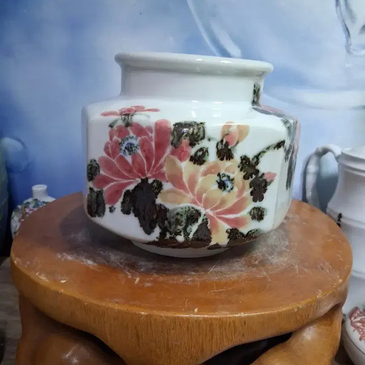 [BUNJANG] Seokdam Ceramic Peony Flower Octagonal Porcelain / 목단꽃  도자기