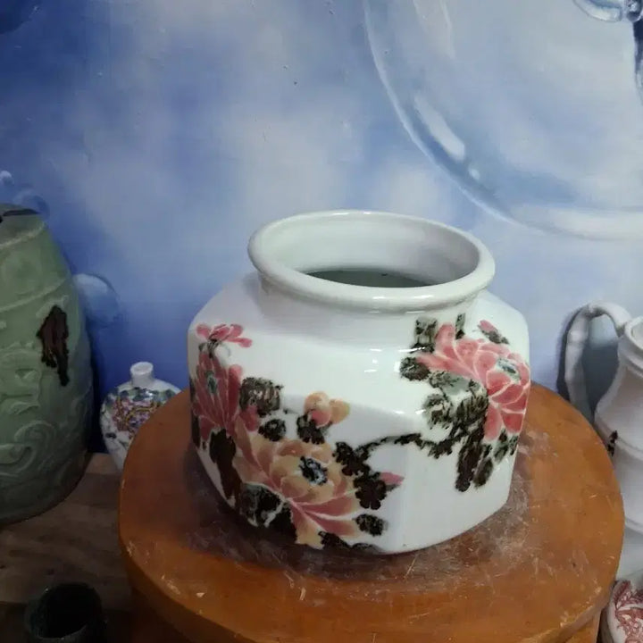 [BUNJANG] Seokdam Ceramic Peony Flower Octagonal Porcelain / 목단꽃  도자기