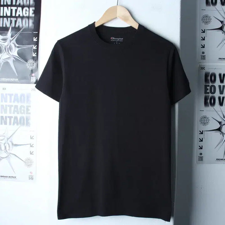 [BUNJANG] Champion Basic Black T-shirt / (S-M) 챔피온 반팔 티셔츠 블랙 무지 기본-180EF