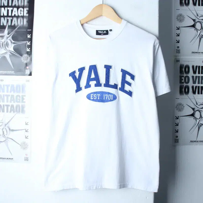 [BUNJANG] Yale Big Logo White T-shirt / (S) 예일 반팔 티셔츠 빅로고 화이트 아메카지-180F5