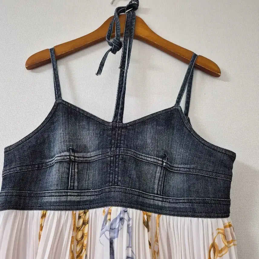 [BUNJANG] GIGOTT Denim Chain Pleated Long Dress / [지고트]청 데님 체인 패턴 플리츠 롱 원피스