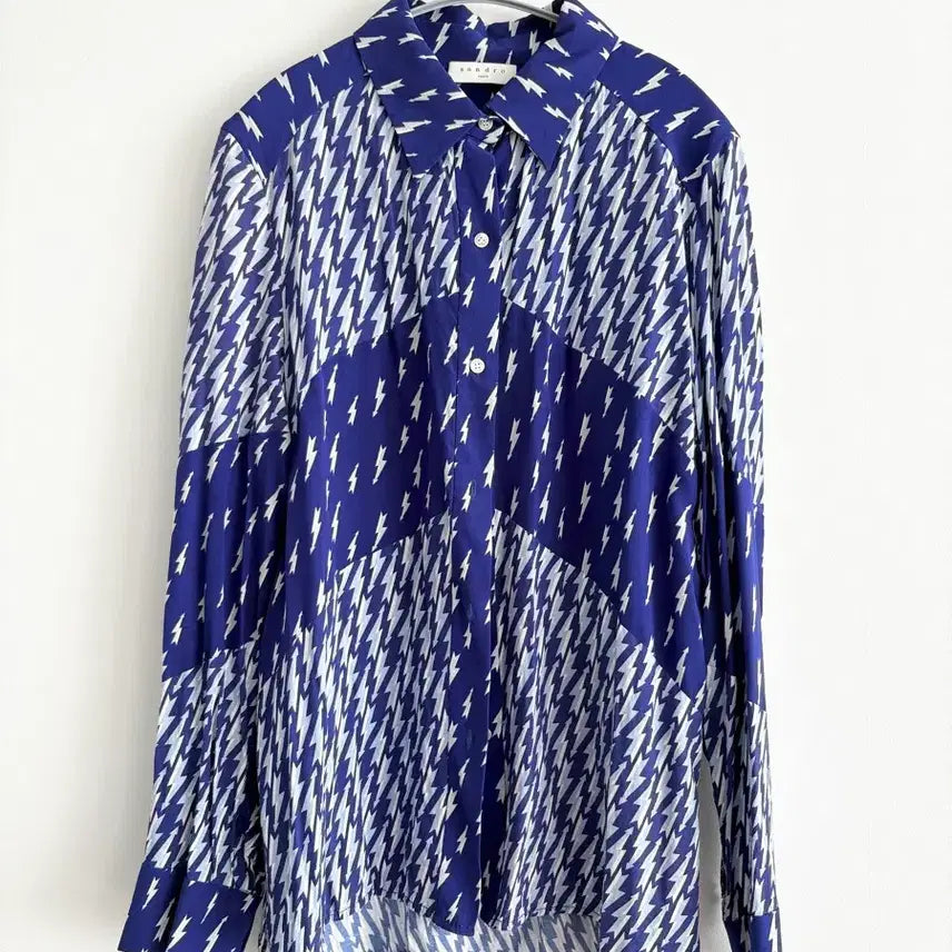 [BUNJANG] Sandro Cinie Lightning Bolt Print Shirt / 산드로 프린팅 블루 셔츠_Cinie Lightning Bolt Print