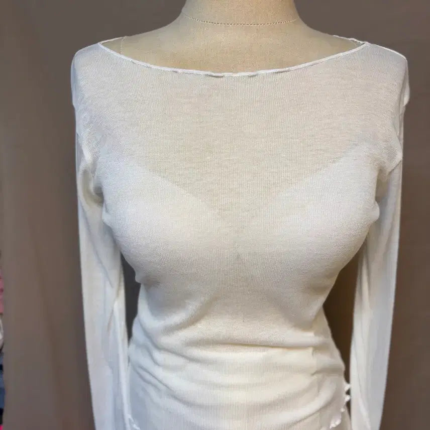 [BUNJANG] White/Blue See-Through Long Sleeve T-shirt / 화이트/블루 시스루  롱슬리브 티셔츠