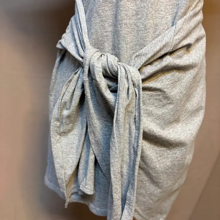 [BUNJANG] Cotton Blend Gray Wrap Dress / 면100 반팔 그레이 매듭 랩 원피스